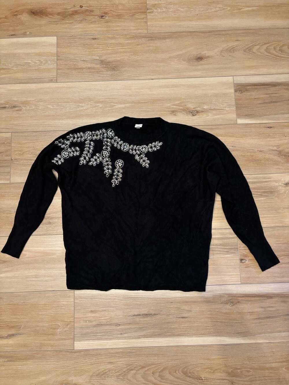 Vila Black Long Sleeve Crew Neck Sweater Faux Pearl Embellishment